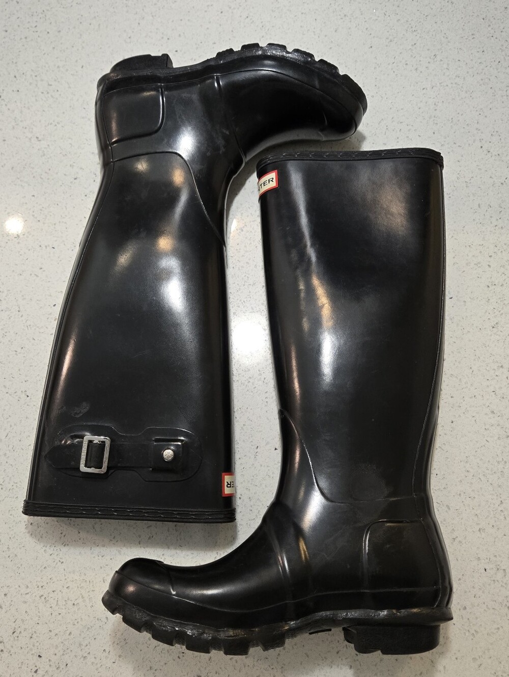Hunter Women's Black Original Short gloss Wellington Waterproof Boots Size 7